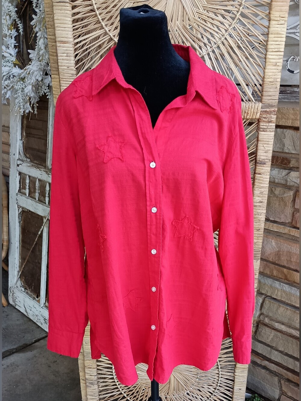 Westbound Button-Down Shirt Red with Star Embroidery_L - Picture 1 of 6
